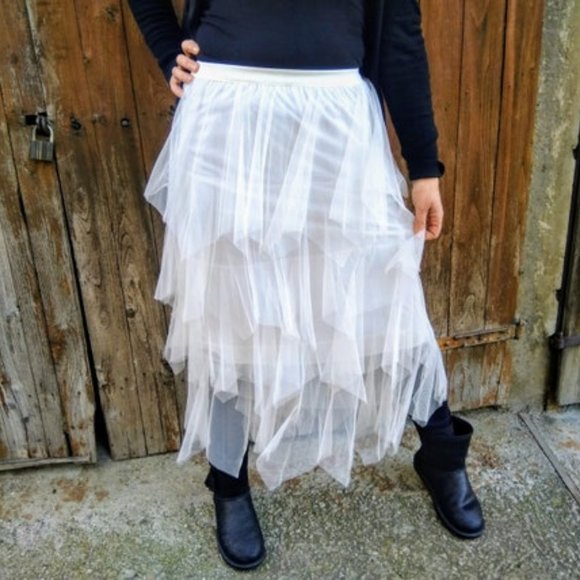 Vtg Yellow Stripe Lace Mesh Tulle Sheer Floral Applique Sequin Midi Maxi Skirt M - Picture 14 of 16